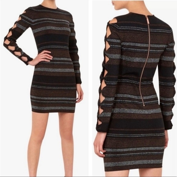 NWT TED BAKER SIMONA BLACK LUREX STRIPED BOW DETAIL DRESS SIZE TB 1 - Picture 13 of 13